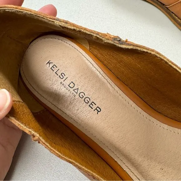 Kelsi Dagger Tan Leather Brooklyn Samantha Flats Peep Toe Womens 8.5 Comfort