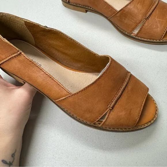 Kelsi Dagger Tan Leather Brooklyn Samantha Flats Peep Toe Womens 8.5 Comfort