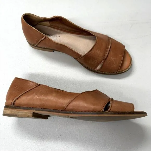 Kelsi Dagger Tan Leather Brooklyn Samantha Flats Peep Toe Womens 8.5 Comfort