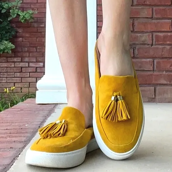 KENNETH COLE Rory Gentle Souls Suede Tassel Slip-On Slide Mule Sneaker EUC