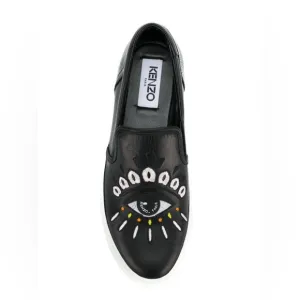 Kenzo K SKATE SLIP ON SNEAKERS Black Eye Embroidery size 38