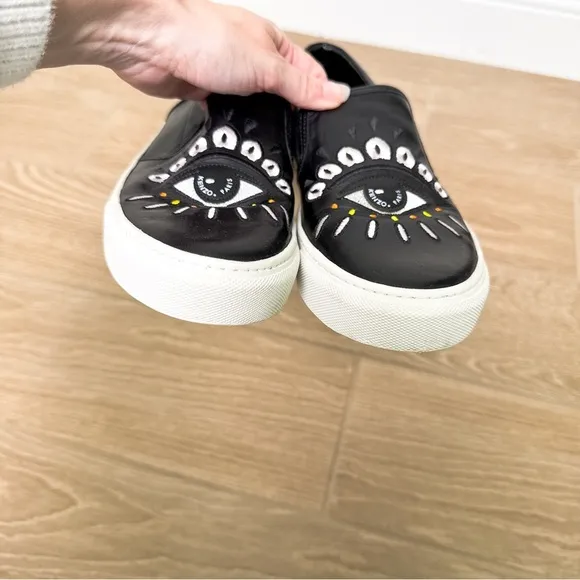 Kenzo K SKATE SLIP ON SNEAKERS Black Eye Embroidery size 38