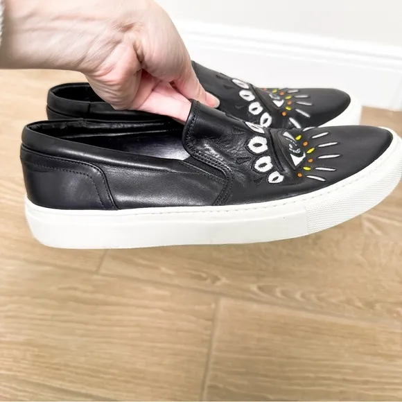 Kenzo K SKATE SLIP ON SNEAKERS Black Eye Embroidery size 38