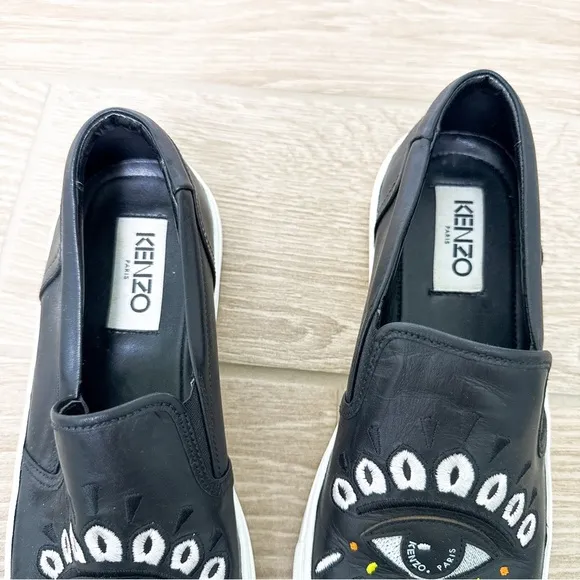 Kenzo K SKATE SLIP ON SNEAKERS Black Eye Embroidery size 38