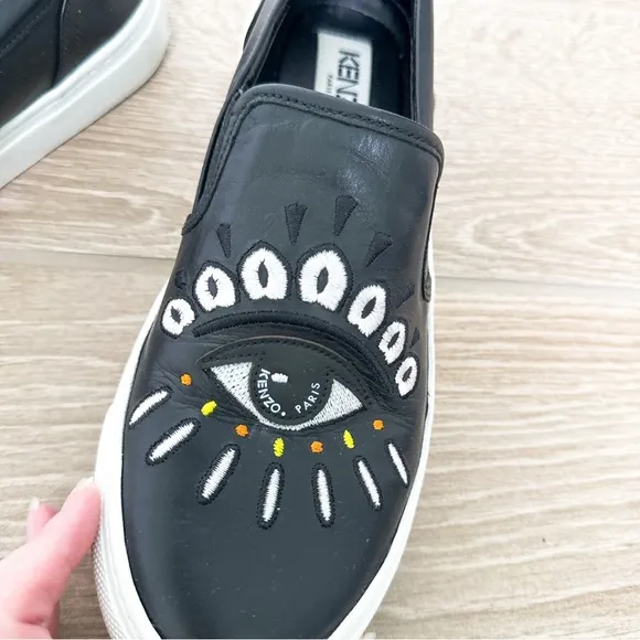 Kenzo K SKATE SLIP ON SNEAKERS Black Eye Embroidery size 38