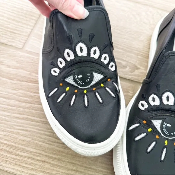 Kenzo K SKATE SLIP ON SNEAKERS Black Eye Embroidery size 38