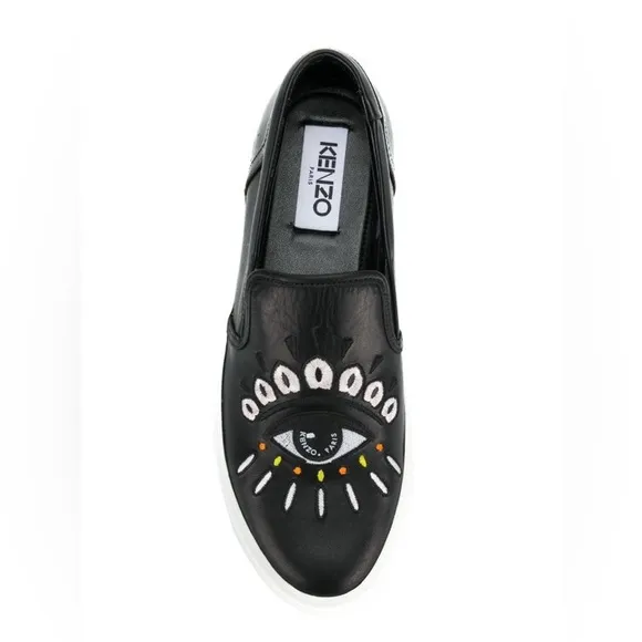 Kenzo K SKATE SLIP ON SNEAKERS Black Eye Embroidery size 38
