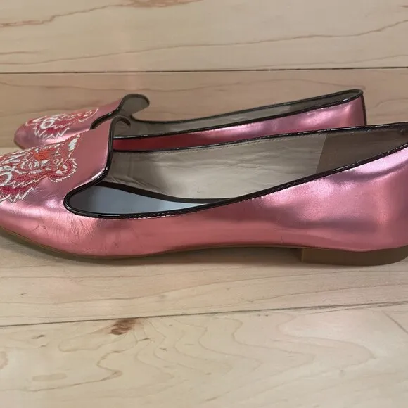 Kenzo Tiger Leather Embroidered Accent Loafers Pink 38.5 EU