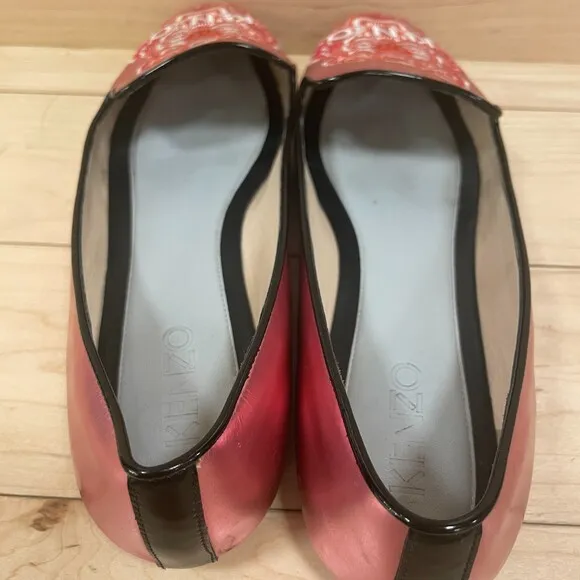 Kenzo Tiger Leather Embroidered Accent Loafers Pink 38.5 EU