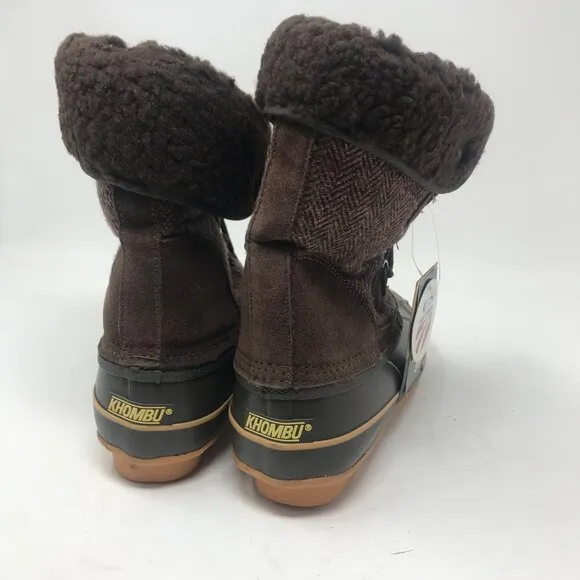 Khombu Corrine Brown Herringbone Winter Lace Up Cold Weather Snow Boots Size 6