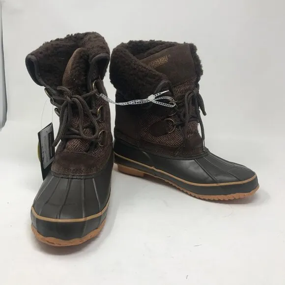 Khombu Corrine Brown Herringbone Winter Lace Up Cold Weather Snow Boots Size 6