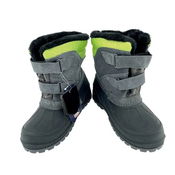 Khombu Kids Youth Boots Snowbank Faux Fur Suede Rubber SZ 4 Grey Green SZ 4