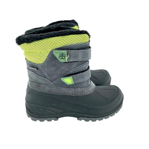 Khombu Kids Youth Boots Snowbank Faux Fur Suede Rubber SZ 4 Grey Green SZ 4