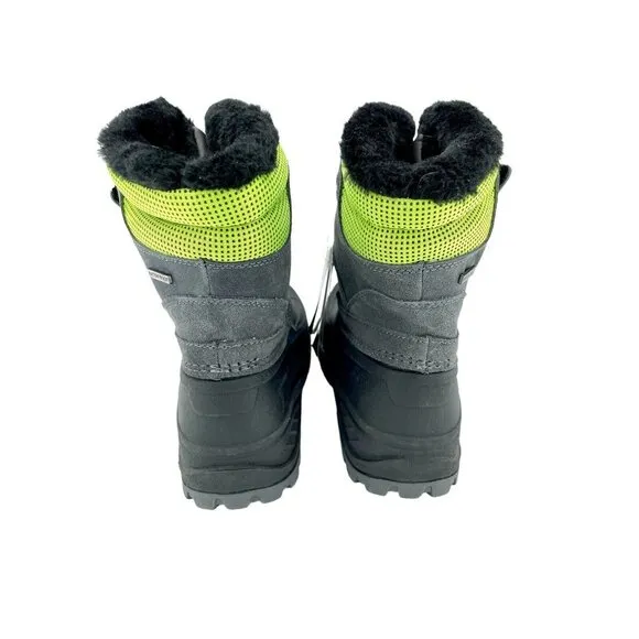 Khombu Kids Youth Boots Snowbank Faux Fur Suede Rubber SZ 4 Grey Green SZ 4