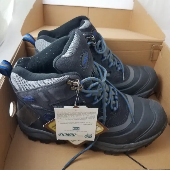 Khombu Men's Fleet Leather Boots 9 NWT Grey/Blue Waterproof