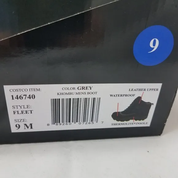 Khombu Men's Fleet Leather Boots 9 NWT Grey/Blue Waterproof