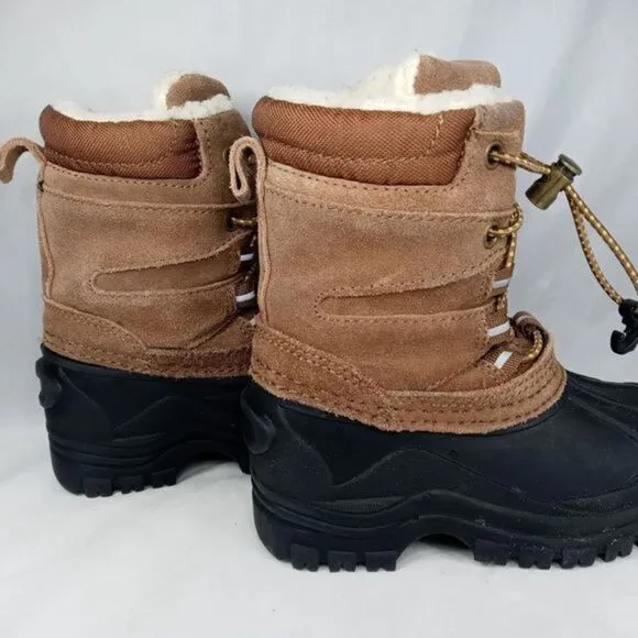 Khombu Kids Snowtracker Faux Fur Lined Waterproof Boots Sz 8 Blk/ Brown Preowned