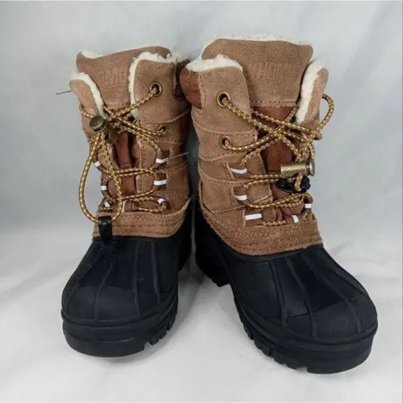 Khombu Kids Snowtracker Faux Fur Lined Waterproof Boots Sz 8 Blk/ Brown Preowned