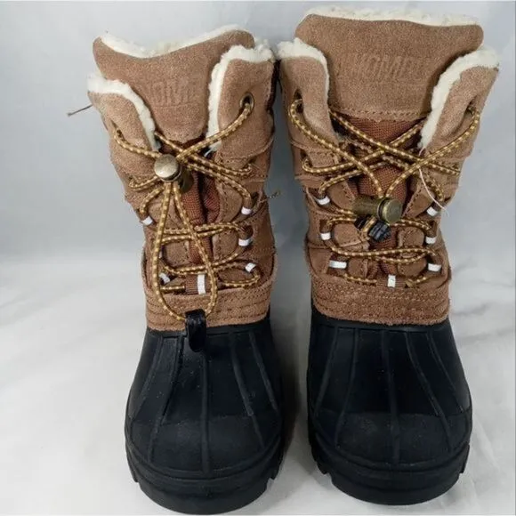 Khombu Kids Snowtracker Faux Fur Lined Waterproof Boots Sz 8 Blk/ Brown Preowned