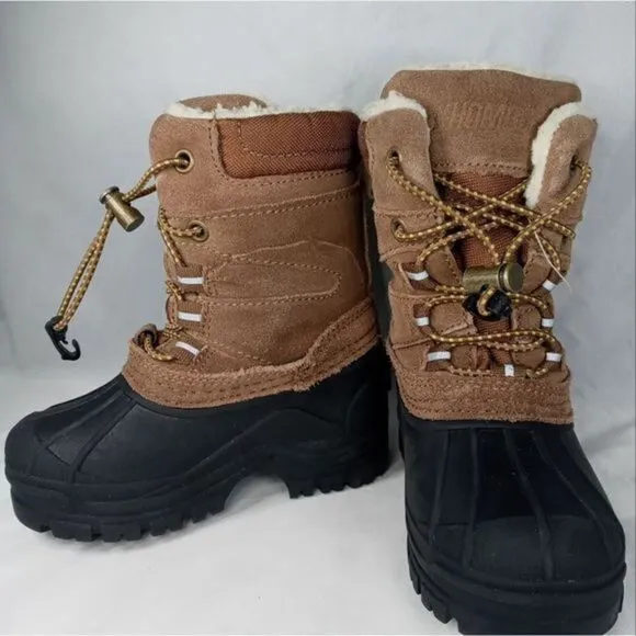 Khombu Kids Snowtracker Faux Fur Lined Waterproof Boots Sz 8 Blk/ Brown Preowned
