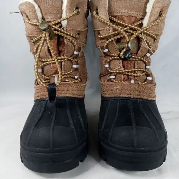 Khombu Kids Snowtracker Faux Fur Lined Waterproof Boots Sz 8 Blk/ Brown Preowned
