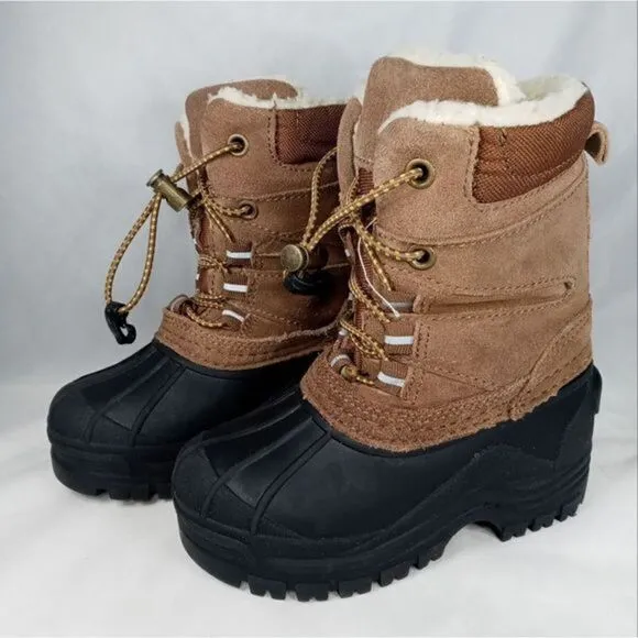 Khombu Kids Snowtracker Faux Fur Lined Waterproof Boots Sz 8 Blk/ Brown Preowned