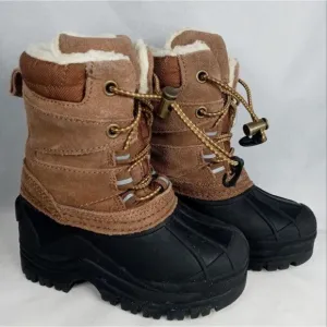 Khombu Kids Snowtracker Faux Fur Lined Waterproof Boots Sz 8 Blk/ Brown Preowned