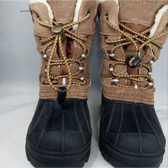 Khombu Kids Snowtracker Faux Fur Lined Waterproof Boots Sz 8 Blk/ Brown Preowned