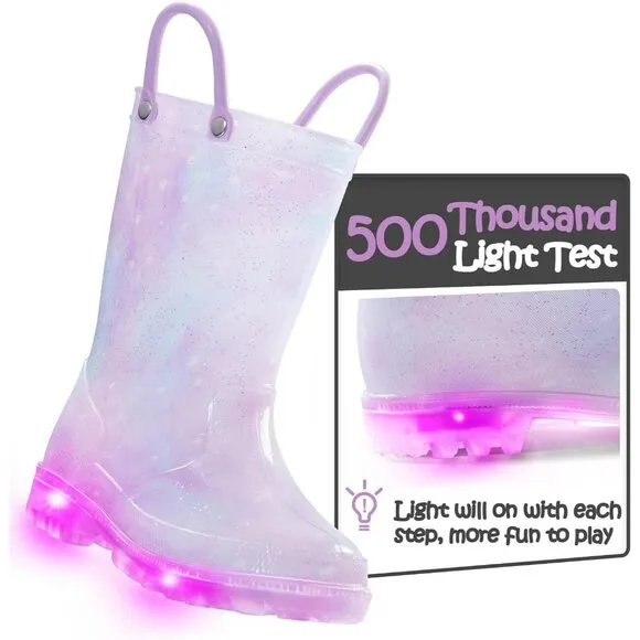 Kids Rain Boot Giral Purple Polyvinyl Chloride Waterproof Light up dual handles
