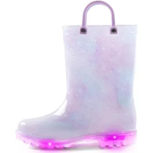 Kids Rain Boot Giral Purple Polyvinyl Chloride Waterproof Light up dual handles