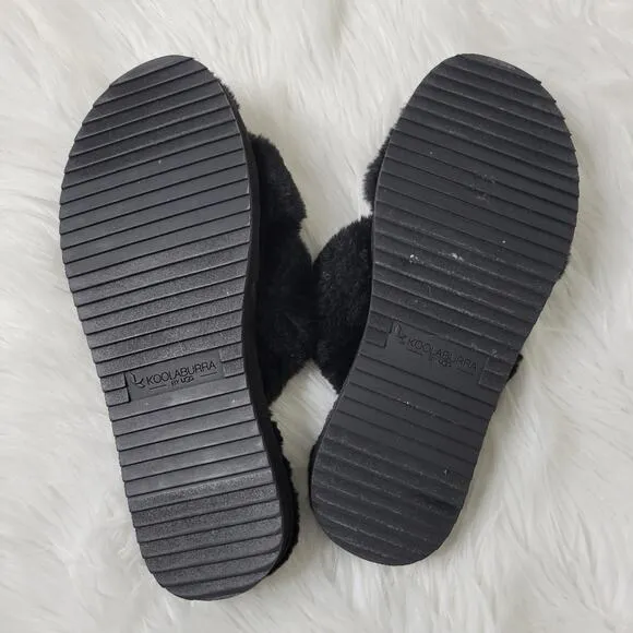 Koolaburra by Ugg Black Faux Fur Slipper Slides