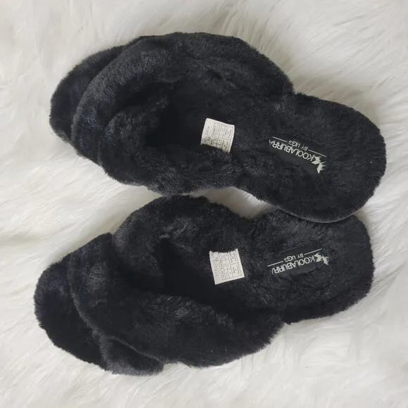 Koolaburra by Ugg Black Faux Fur Slipper Slides