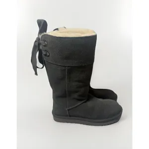 KoolaBurra by UGG Gray Suede Fur Lined Ribbon Lace Up Boots Size 6