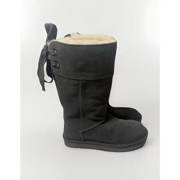 KoolaBurra by UGG Gray Suede Fur Lined Ribbon Lace Up Boots Size 6