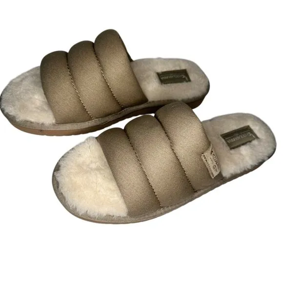 KOOLABURRA by UGG Rommie Mens Slippers Dune Size 9 Slides Fuzzy Comfy Shoes New