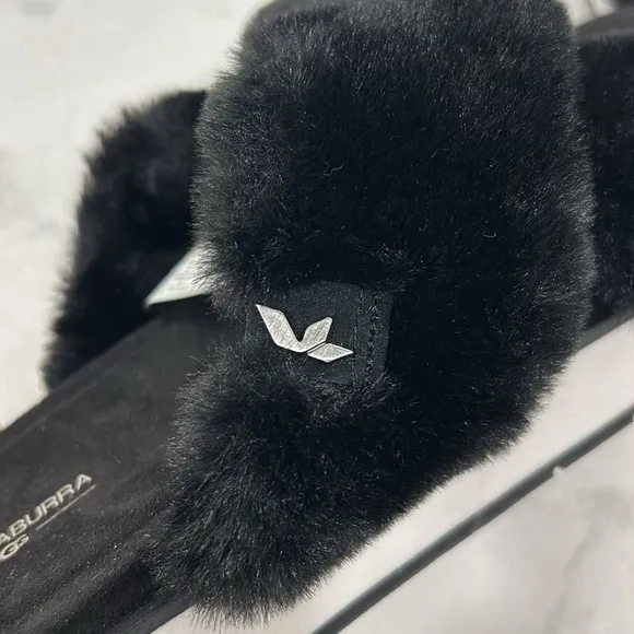 KOOLABURRA By UGG Roubie Fuzz Black Slides Size 8 NEW