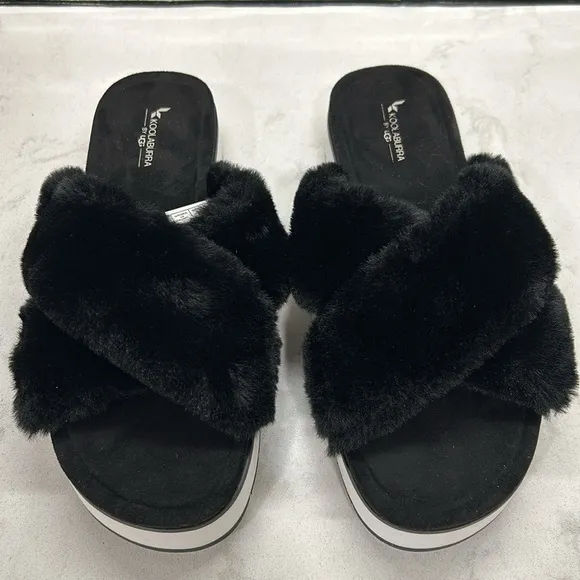 KOOLABURRA By UGG Roubie Fuzz Black Slides Size 8 NEW