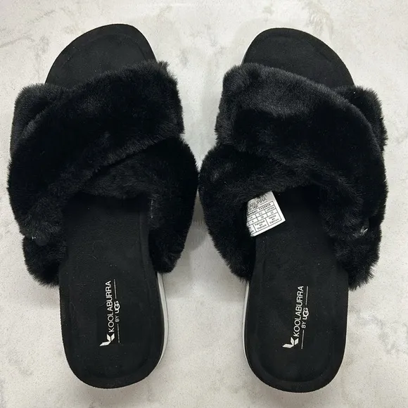 KOOLABURRA By UGG Roubie Fuzz Black Slides Size 8 NEW