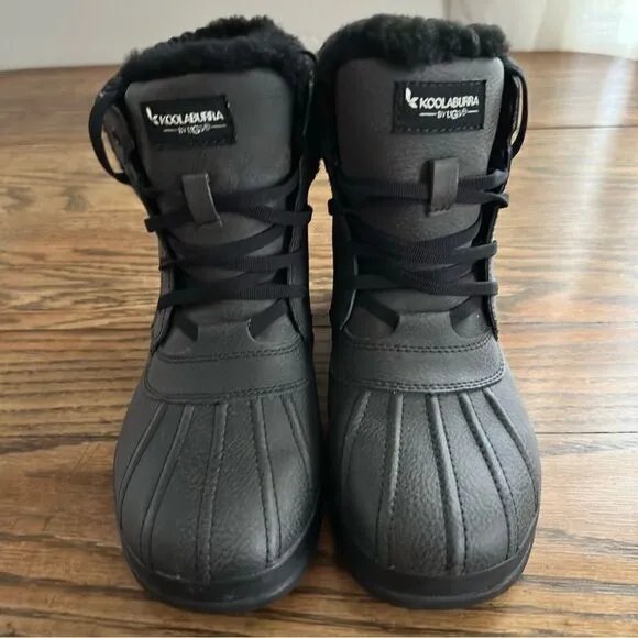 Koolaburra by Ugg Sylia Short Duck Boot Water Resistant Black Leather Women’s 7