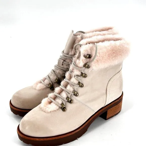 Kork Ease Winslet Ankle Boots 8.5 White NWOT Leather Fur Combat Lace Booties