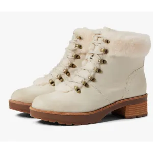 Kork Ease Winslet Ankle Boots 8.5 White NWOT Leather Fur Combat Lace Booties