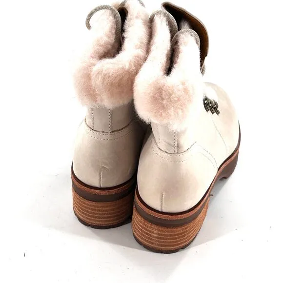 Kork Ease Winslet Ankle Boots 8.5 White NWOT Leather Fur Combat Lace Booties