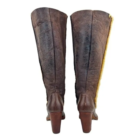 KORS Michael Kors Women’s Brown Leather Tall High Heel Sherpa Lined Boots