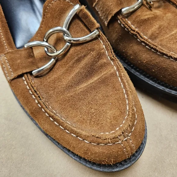 La Canadienne 10 Tan Brown Suede Leather Horsebit Chain Loafers