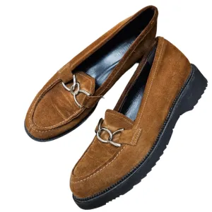 La Canadienne 10 Tan Brown Suede Leather Horsebit Chain Loafers