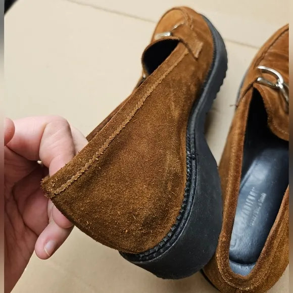 La Canadienne 10 Tan Brown Suede Leather Horsebit Chain Loafers