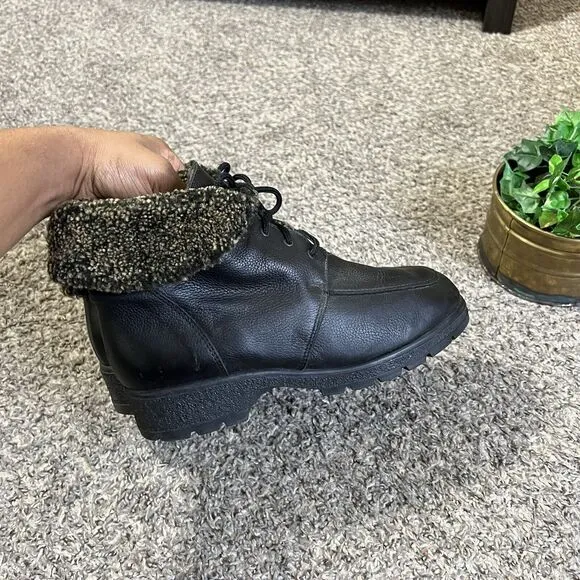 La Canadienne Combat Boots Womens 10 M Black Leather Lace Up Sherpa Lined Laceup