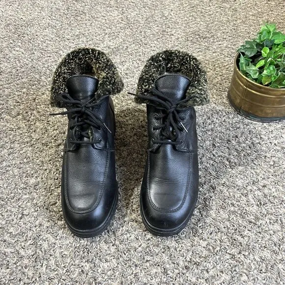 La Canadienne Combat Boots Womens 10 M Black Leather Lace Up Sherpa Lined Laceup