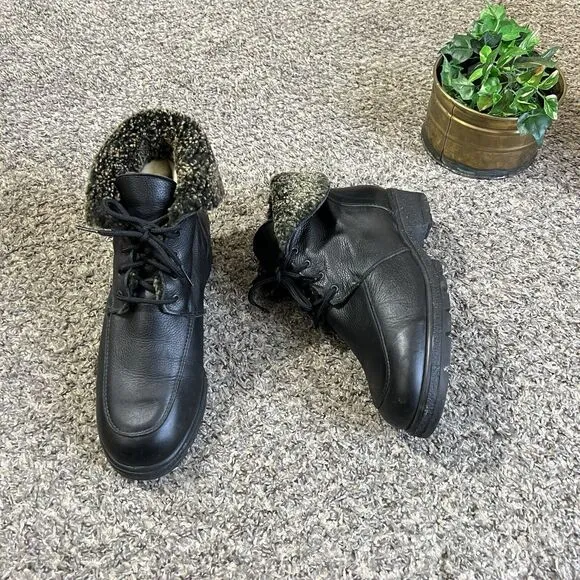 La Canadienne Combat Boots Womens 10 M Black Leather Lace Up Sherpa Lined Laceup