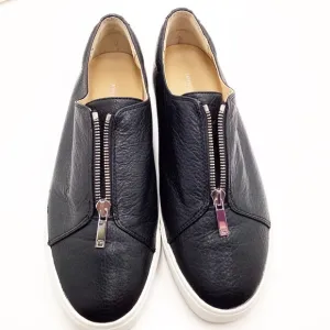 {Lafayette 148 New York} Selby Pebble Leather Zip Slip-On Sneakers
